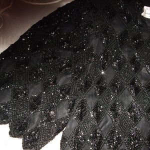 GORGEOUS LAURENCE KAZAR NY BLACK BEADED & SEQUINED LONG EVENING DRESS